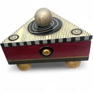 90's Vintage Wooden Artisan Lidded Box Rokoko Signed Jewelry Trinket Decor RARE